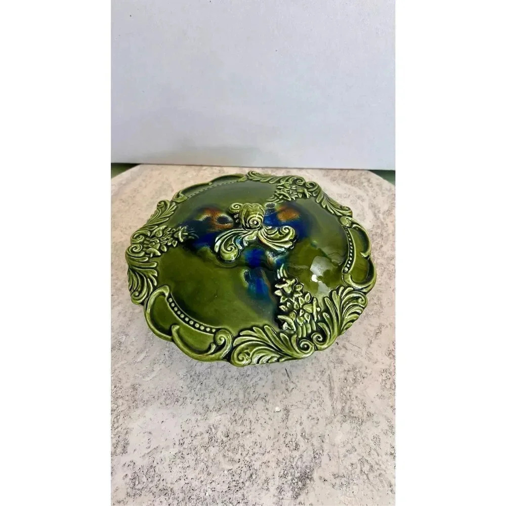 Vintage Calif Pottery‎ Green Glazed Stylish And Decorative Ceramic Footed Pot